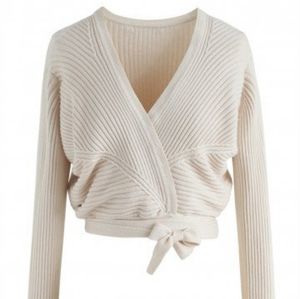 Cream Knit Wrap Sweater Top